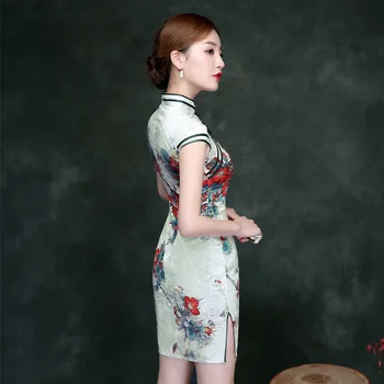 Naujas Atvykimo Moterims Gėlių Spausdinti Kinų Tradicinė Suknelė Moterų Slim Kinijos Cheongsam Mergaičių Suknelė Plonos Suknelės Qipao 89