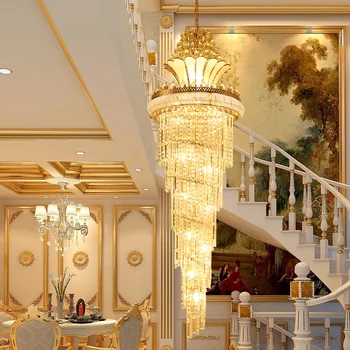 Dvipusė grindų didelis sietynas villa kambarį kristalų lempos sukasi tuščiaviduriai laiptai pastato tarpinio viešbutis apdaila žibintai
