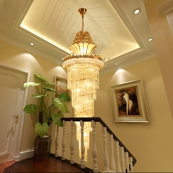 Dvipusė grindų didelis sietynas villa kambarį kristalų lempos sukasi tuščiaviduriai laiptai pastato tarpinio viešbutis apdaila žibintai