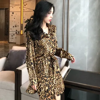 Moterų Atsitiktinis Leopardas Spausdinti Viršūnes, Palaidinės, Marškinėliai, Ponios Priežastinis Prarasti ilgomis Rankovėmis Viršuje Palaidinė blusas mujer de moda Pardavimo Diržo Dizainas