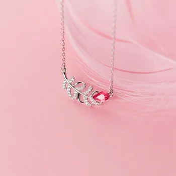 INZATT Nekilnojamojo 925 Sterlingas Sidabro, rožinė Cirkonis Lapai Pakabukas Karoliai Mados Moterų Mielas Fine Jewelry Minimalistinio Priedai