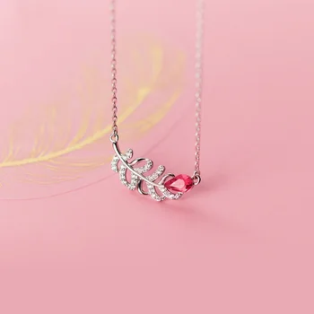 INZATT Nekilnojamojo 925 Sterlingas Sidabro, rožinė Cirkonis Lapai Pakabukas Karoliai Mados Moterų Mielas Fine Jewelry Minimalistinio Priedai