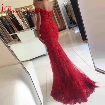 Vakare Gown nuo Peties Vyno Raudonos Nėrinių Aplikacijos Užsakymą Undinė Nėrinių Elegantiškas Moteris, Vakaro Suknelės Ilgio