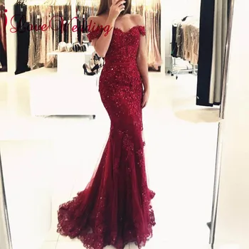Vakare Gown nuo Peties Vyno Raudonos Nėrinių Aplikacijos Užsakymą Undinė Nėrinių Elegantiškas Moteris, Vakaro Suknelės Ilgio