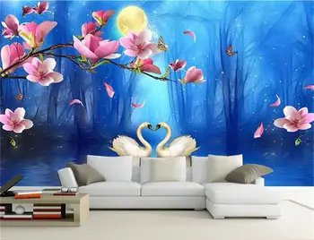 Pasirinktinis dydis 3d foto tapetai kambarį freskos swan lake forest orchidėja 3d tapyba sofa-lova, TV foną sienos 3d