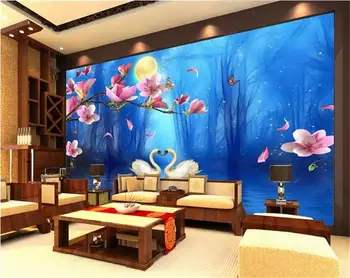Pasirinktinis dydis 3d foto tapetai kambarį freskos swan lake forest orchidėja 3d tapyba sofa-lova, TV foną sienos 3d