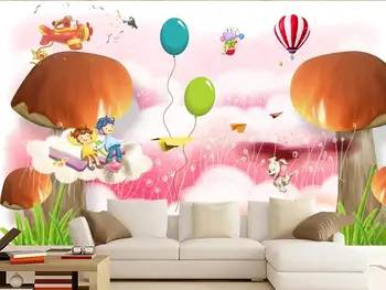 Naujas Custom 3D Didelės Freskos Tapetai Pradinį Animacinių filmų fantazijos Grybo namai, vaikų kambarys, TV Foną gyvenimo Miegamasis