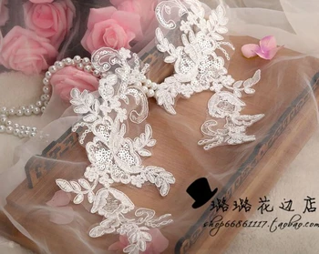3 Poros Off White 27*12,5 cm Siuvinėta Gėlių China Nėrinių Aplikacijos, Nėrinių Apdaila Suknelė 