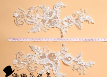 3 Poros Off White 27*12,5 cm Siuvinėta Gėlių China Nėrinių Aplikacijos, Nėrinių Apdaila Suknelė 