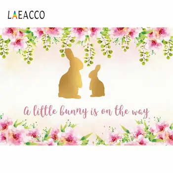 Laeacco Baby Shower Mano Pirmasis Ryšių Mažai Bunny Yra Kelyje, Pink Gėlių Fonas Fotografija, Foto Fone