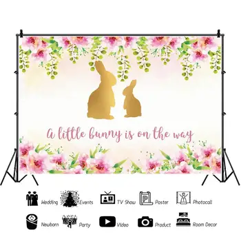 Laeacco Baby Shower Mano Pirmasis Ryšių Mažai Bunny Yra Kelyje, Pink Gėlių Fonas Fotografija, Foto Fone