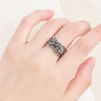 NEHZY 925 sterlingas sidabro naujų papuošalų naujų moteris žiedas retro tuščiaviduriai juoda angos dydis reguliuojamas Tailando sidabro vyras lankas žiedas