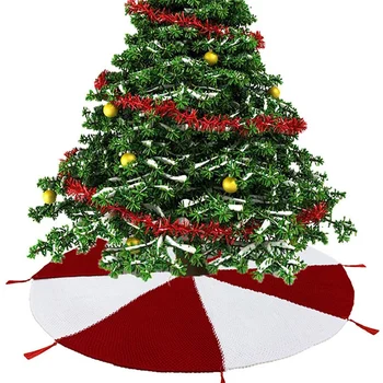 Karšto Kalėdų Eglutė Sijonas, Skėčio Formos Megzti su Kutai, Storas Kaimiškas Kalėdų Atostogų Apdaila, Balta ir Bordo