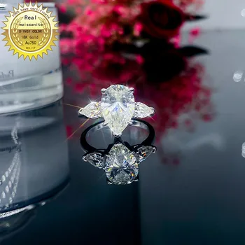 Kietasis 18K Aukso 1ct kriaušių Moissanite Deimantų Žiedas D spalva VVS Su nacionalinės sertifikatą 013