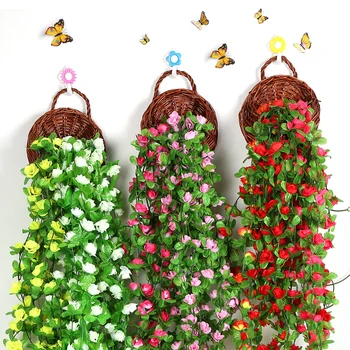7.54 ft/230cm String Netikrą Dirbtinės Gėlės Šilko Rožių Vynuogių Gėlių Girlianda Sienos Vestuvėms Šalis Gėlės Sode Apdaila