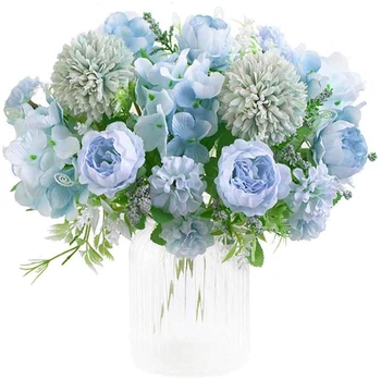 Dirbtinių Gėlių, Padirbtų Bijūnas Šilko Hydrangea Puokštė Apdaila Plastikinių Gvazdikų Realus Gėlių Išdėstymas Vestuvių Decoratio