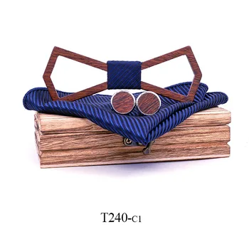 Sitonjwly 3D Mediniai Bowtie Kišenėje Aikštėje rankogalių segtukai už Mens Kostiumai, Vestuvių Tuščiaviduriai Tekinto Medžio peteliškę Rankogalių Sagos Drugelis