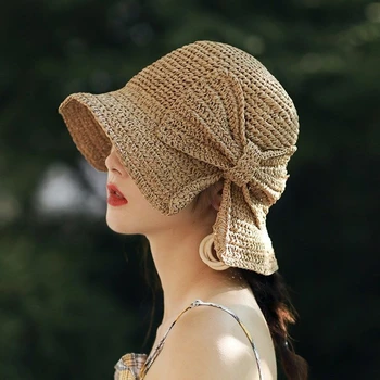 Rafija Lankas Saulės Skrybėlę Platus Kraštų Floppy Vasaros Skrybėlės Moterų Paplūdimio Panama Šiaudų Dome Kibiro Kepurę Femme Atspalvį Skrybėlę