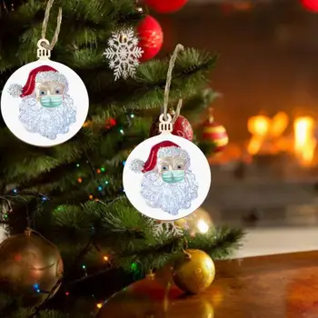 1PC Kalėdų Apvalus Pakabukas Medinis Mielas Blizga Santa Claus Dėvėti Kaukę Modelis Kabo Dekoro Multi-Color Kalėdų Eglutės Ornamentu