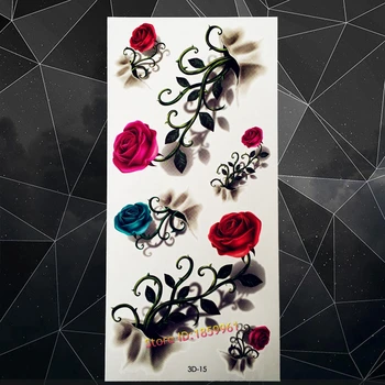 Naujas Sekso Moterų Netikrą Tatuiruotę Lipdukai Papuošalai A3D-15 Mergaičių Gėlių Chna Vynuogių Raudona Rožinė 3D Rožių Vandeniui Tatuiruotė Lipdukai