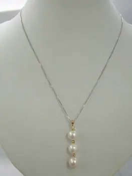 Balta AAA 9-10 mm apvalus pietų jūros gamtos perlų karoliai pakabukas 925silver Fine Jewelry