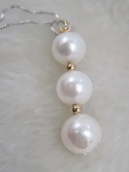 Balta AAA 9-10 mm apvalus pietų jūros gamtos perlų karoliai pakabukas 925silver Fine Jewelry