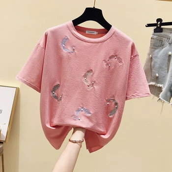 Korėjos stiliaus Moterų Duobute Medvilnės trumpomis Rankovėmis T-Shirt 2020 Metų Vasaros Tee Merginos, Ponios Megztinis Atsitiktinis Viršūnes Tees A2549