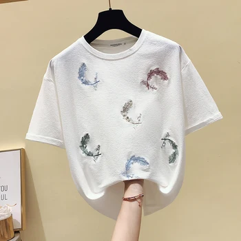 Korėjos stiliaus Moterų Duobute Medvilnės trumpomis Rankovėmis T-Shirt 2020 Metų Vasaros Tee Merginos, Ponios Megztinis Atsitiktinis Viršūnes Tees A2549