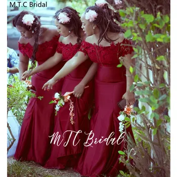 Tinkinti Bordo Afrikos Bridesmaid Dresses Nuo Peties Nėrinių Viršų Undinė Vestuves Suknelė Moterims 2020 Naujas Dizainas