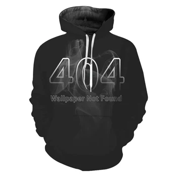 Vyrų, Moterų, Hoodies Juokinga 3D laišką 404 not found Spausdinti Hoodie Puloveris Kietas juodi Dūmai, Palaidinukė Bliuzono Užsakymą Streetwear