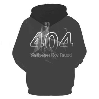 Vyrų, Moterų, Hoodies Juokinga 3D laišką 404 not found Spausdinti Hoodie Puloveris Kietas juodi Dūmai, Palaidinukė Bliuzono Užsakymą Streetwear