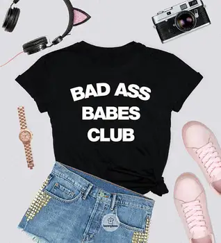 OKOUFEN Bad ass babes klubo marškinėlius mados Lady Komplektus Medvilnės merginos marškinėlius Drabužių, Negabaritinių Grafinis Laišką Viršūnes Moterų drabužiai