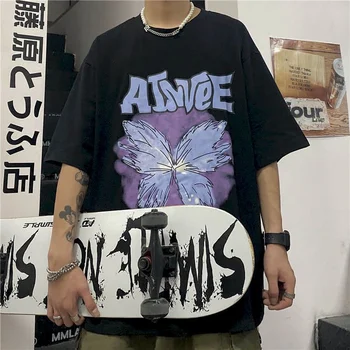 Pora t-shirt moterų 2020 m. vasarą Harajuku retro anime drugelis spausdinti prarasti apvalios kaklo trumpomis rankovėmis gotikos hip-hop streetwear