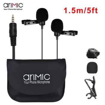 ARIMIC Dual-Vadovauja Lavalier Atvartas Clip-on Įvairiakryptė Microphone Mic Laidas 1,5 m Išmaniojo telefono 
