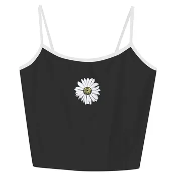 Balti berankoviai apkarpyti viršūnes moterų'sChrysanthemum siuvinėjimo camisole vasarą karšto pardavimas kieto Pagrindinių tees Atsitiktinis ponios tankų