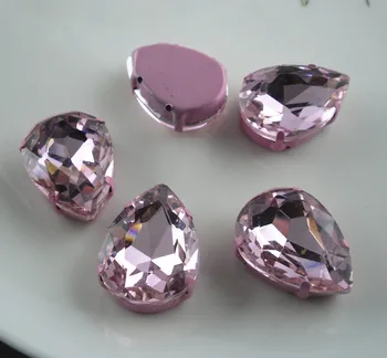 Apačioje skylę DR vandens lašas briaunotas rožinės spalvos stiklo kristalų, cirkonio rožinės spalvos metalo letena taurės butas atgal drabužių aplikacijos siūti 5vnt/maišelis