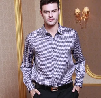 2019 Aukštos kokybės vyriški šilko marškinėliai su ilgomis rankovėmis hangzhou aukštos kokybės mulberry šilko marškinėliai šilko satino blockbuster