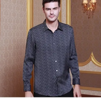 2019 Aukštos kokybės vyriški šilko marškinėliai su ilgomis rankovėmis hangzhou aukštos kokybės mulberry šilko marškinėliai šilko satino blockbuster