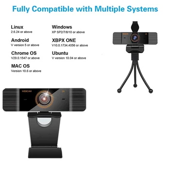 Kamera su Mikrofonu 30FPS Full HD 2K 1440P Kamera su Privatumo Padengti ir Trikojis Plataus Kampo Vaizdo Kameros