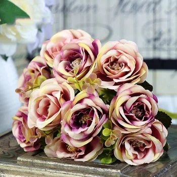 Dirbtinių rožių žiedai rausvos spalvos, mažas mini dirbtinio šilko netikrą gėlės, vestuvių namo šalis dekoro puokštė, baltosios rožės
