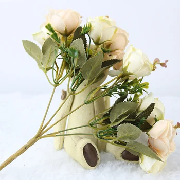 Dirbtinių rožių žiedai rausvos spalvos, mažas mini dirbtinio šilko netikrą gėlės, vestuvių namo šalis dekoro puokštė, baltosios rožės