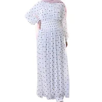 Musulmonų Moterys Ilgomis Rankovėmis Polka Dot Šifono Maxi Suknelė Arabų Islamo Skraiste Kaftan