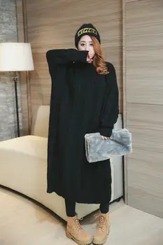 Negabaritinių ilgas, maxi suknelė korėjos stiliaus moterų didelio dydžio, suknelė atsitiktinis juoda bordo elegantiškas megztas megztinis plius dydis žiemos dress