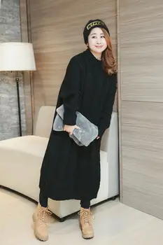 Negabaritinių ilgas, maxi suknelė korėjos stiliaus moterų didelio dydžio, suknelė atsitiktinis juoda bordo elegantiškas megztas megztinis plius dydis žiemos dress