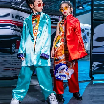 Kinų Stiliaus Berniukų Džiazo Šokio Kostiumų Mergina Hip-Hop Gražus Mados Veiklos Kostiumas Banga Vaikams, Gatvės Šokių Kostiumas DL5016