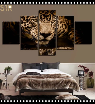 Tigras, Leopardas Gyvūnų Žvėris Plakatas Sienos Meno HD Atspausdinta Drobė 5 Piecesr Plakatas Kambarį Apdailos Dažymo Sienos Anime Dekoras