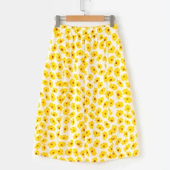 HStar 2020 moterų mados gėlių spausdinti aukšto liemens sijonas elegantiškas šifono-line ilgi sijonai, boho paplūdimio mygtuką, sijonai