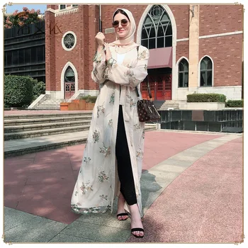 WEPBEL Musulmonų Abaja Visą Rankovės Mados Moterų Ilgas Atviras Suknelė Dubajus Artimųjų Rytų Nėriniai Siuvinėjimo Cardigan Aukšto Juosmens Islamo