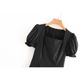 Naujas Plonas Plonas Laukinių Juodas prancūzų Aikštėje Apykaklės Sluoksniuotos Rankovėmis Chic Moterų Suknelė Paprasta vientisos Spalvos Elegantiška Moteriška Suknelė