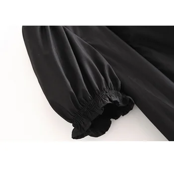 Naujas Plonas Plonas Laukinių Juodas prancūzų Aikštėje Apykaklės Sluoksniuotos Rankovėmis Chic Moterų Suknelė Paprasta vientisos Spalvos Elegantiška Moteriška Suknelė